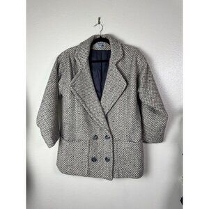 Vtg International Scene Womens Wool Double Breasted Blazer Pea Coat Sz 12 Tweed